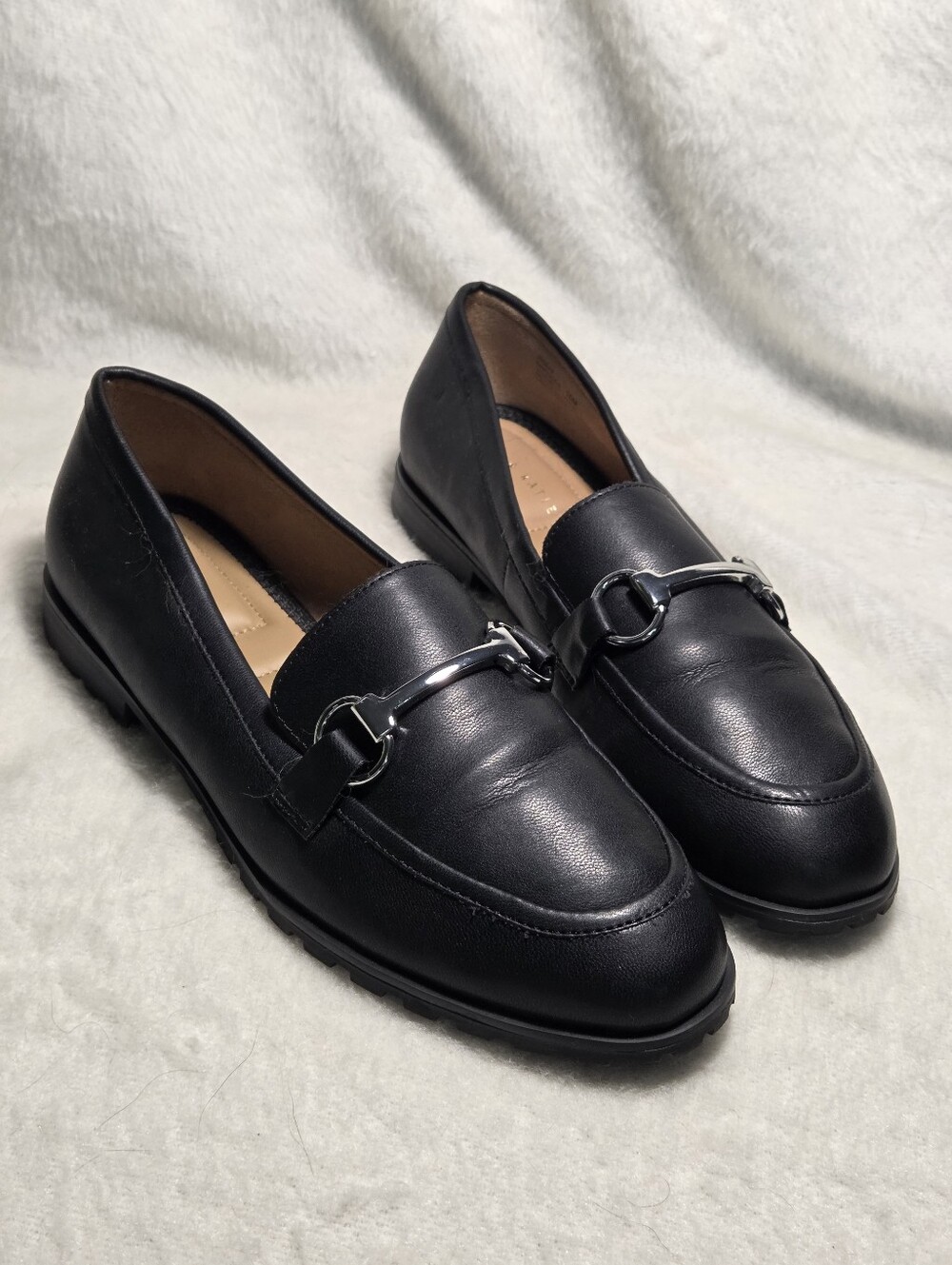 Kelly & Katie Women's 10 Black Leather Style Buckle Front Loafers